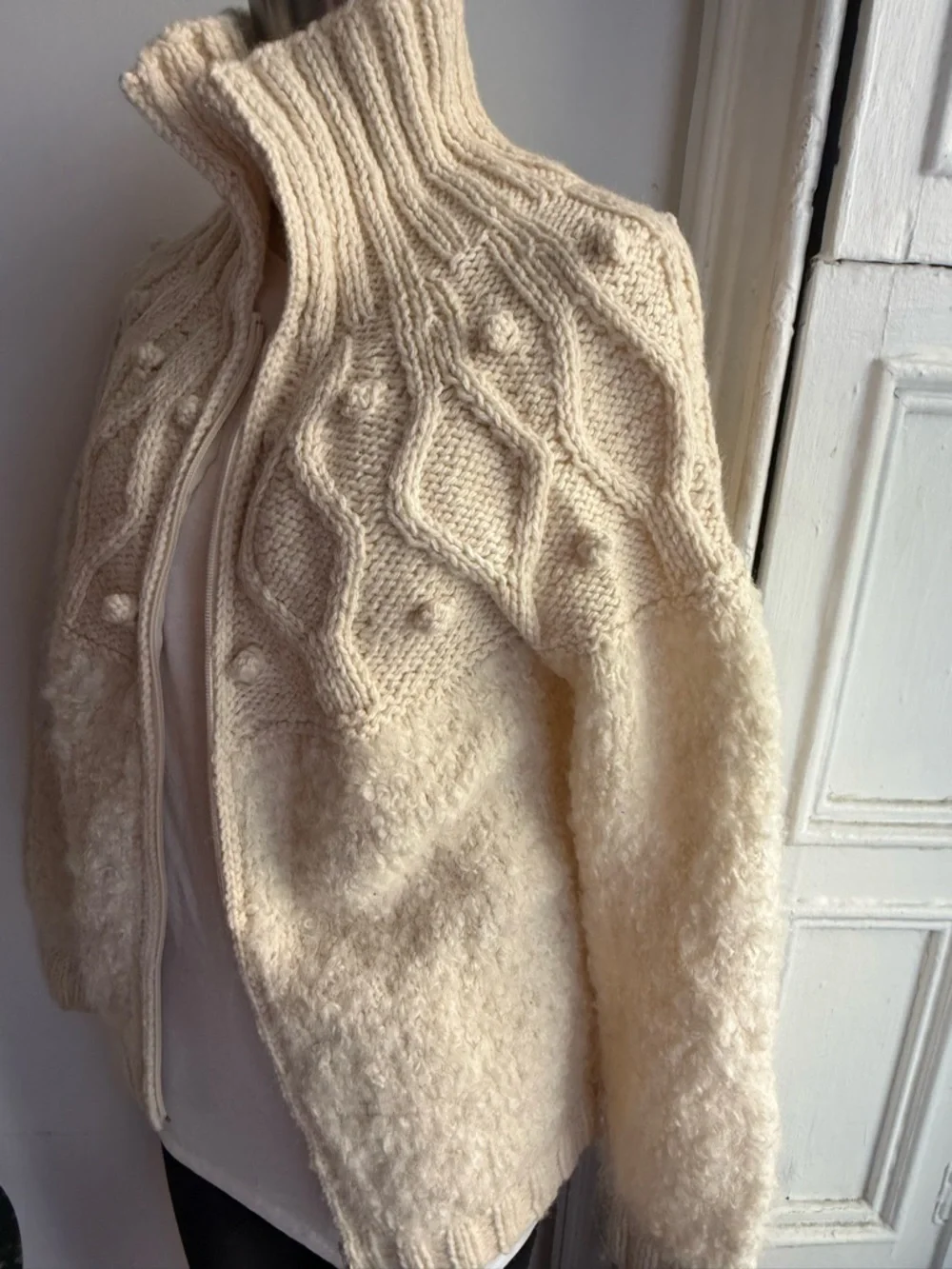 Avoca Ireland Cable Knit Wool Cardigan Cream Zip Up Fisherman Spring Layer - Picture 3 of 7